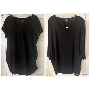 Maternity XL Black Knit Top Nursing T-Shirt Scoop Neck Side Shirred LOT of 2